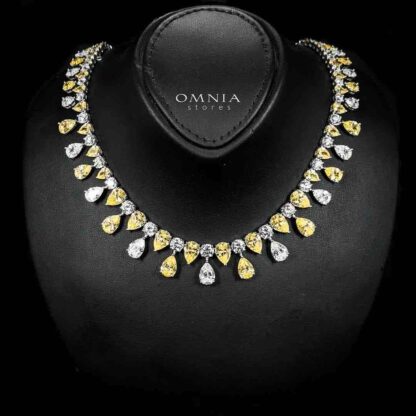 Omnia Asil Necklace 925 Silver in High Quality Yellow and White Simulated Diamonds Stones