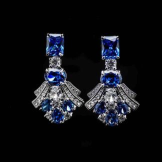 Omnia Karina Blue Mixed-Cut Drop Earrings in 92.5 Silver with High Quality Simulated Diamonds