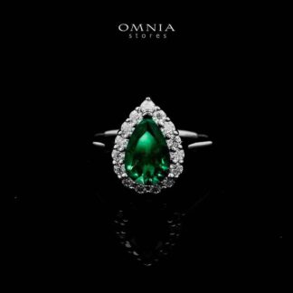 Omnia Ibtihal Green Ring 92.5 Silver Certified in High Quality Lab Grown Emerald Stone