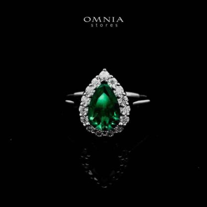 Omnia Ibtihal Green Ring 92.5 Silver Certified in High Quality Lab Grown Emerald Stone