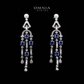 Omnia Khadija Blue Drop Earrings 925 Silver Certified in High Quality Lab Grown Sapphire Stone