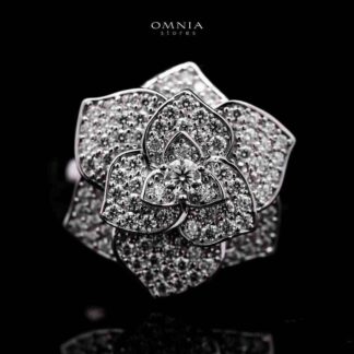 Solara Flower Design White Moissanite Stone Ring With GRA Certified High Quality in 925 Silver