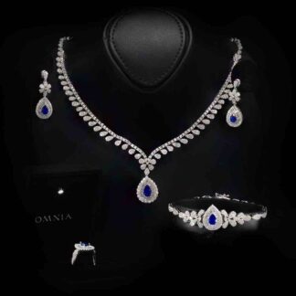 Omnia Sophia Blue Teardrop Bridal Full Set in 925 Silver with High Quality Simulated Diamonds