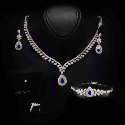 Omnia Sophia Blue Teardrop Bridal Full Set in 925 Silver with High Quality Simulated Diamonds
