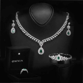 Omnia Sophia Green Teardrop Bridal Full Set in 925 Silver with High Quality Simulated Diamonds