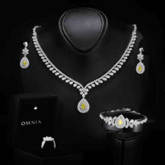 Omnia Sophia Yellow Teardrop Bridal Full Set in 925 Silver with High Quality Simulated Diamonds