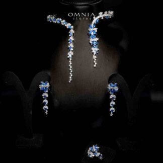 Omnia Abla Blue Bridal Set in 925 Silver with Marquise and Pear-Cut High-Quality Simulated Diamonds