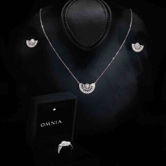 Omnia Mahrukh White Necklace, Earrings and Ring Set in 925 Silver with High Quality Simulated Diamonds