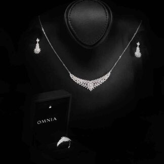 Omnia Rawiya White Necklace, Earrings and Ring Set in 925 Silver with High Quality Simulated Diamonds