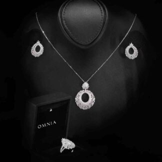Omnia Samirah White Necklace, Earrings and Ring Set in 925 Silver with High Quality Simulated Diamonds