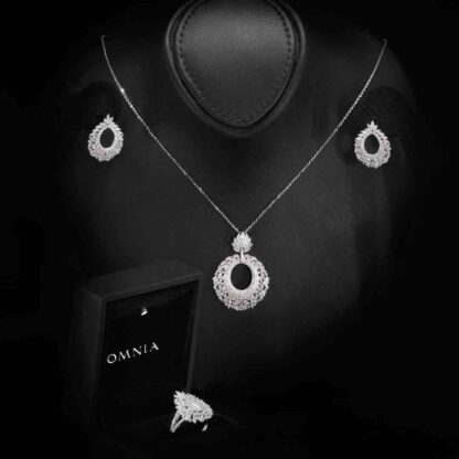 Omnia Samirah White Necklace, Earrings and Ring Set in 925 Silver with High Quality Simulated Diamonds
