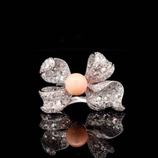 Omnia Coral Butterfly Ring in 92.5 Silver with High Quality Simulated Diamonds