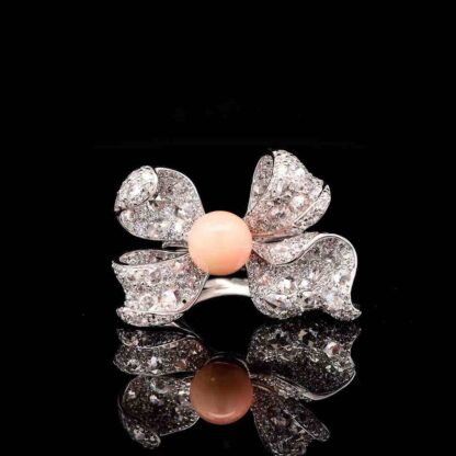Omnia Coral Butterfly Ring in 92.5 Silver with High Quality Simulated Diamonds