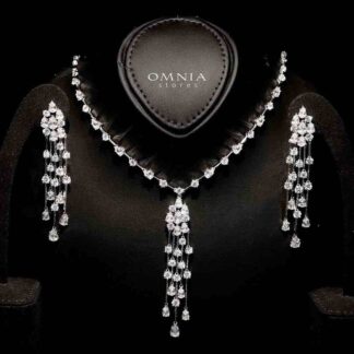 Omnia Adhara White Necklace and Earrings Set In 92.5 Silver High Quality Simulated diamonds - Silver