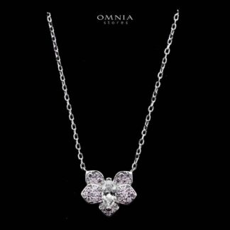 Omnia Barirah Silver Necklace in 925 Silver with High-Quality White Simulated Diamonds