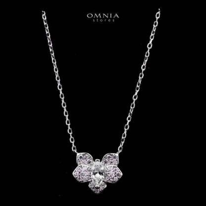Omnia Barirah Silver Necklace in 925 Silver with High-Quality White Simulated Diamonds