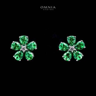 Omnia Emerald Bloom Stud Earrings In 92.5 Silver with High Quality Simulated Diamonds