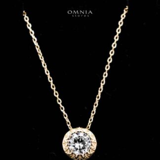 Omnia Ismah Golden Classic Necklace in 925 Silver with High-Quality White Simulated Diamonds