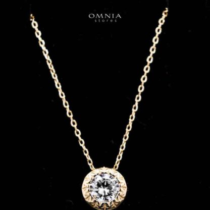 Omnia Ismah Golden Classic Necklace in 925 Silver with High-Quality White Simulated Diamonds
