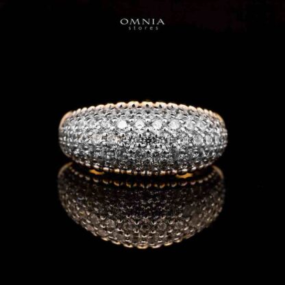 Omnia Taheera Golden Ring in 925 Silver with High-Quality White Simulated Diamonds