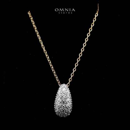 Omnia Taheera Golden Pendant Necklace in 925 Silver with High-Quality White Simulated Diamonds