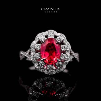 Omnia Chadia Silver Ring In 925 Silver High Quality GRC Certifited Red Lab Grown Ruby Stones