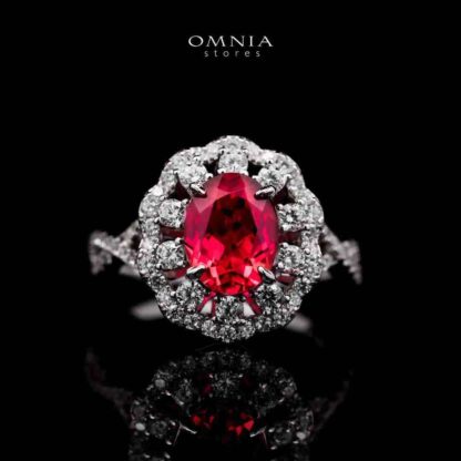 Omnia Chadia Silver Ring In 925 Silver High Quality GRC Certifited Red Lab Grown Ruby Stones