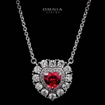 Omnia Lulwaan Silver Heart Shape Necklace In 925 Silver High Quality GRC Certifited Red Lab Grown Ruby Stones