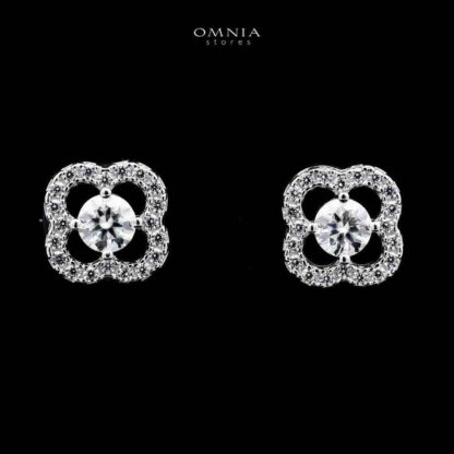 Omnia Kashifah Square Silver Earrings 925 Silver in GRA Certifited High Quality White Moissanite Stones