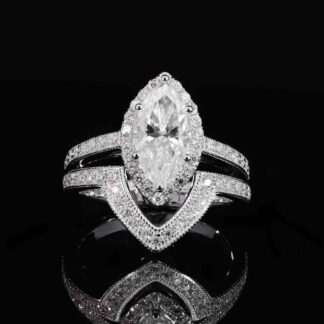 Omnia Azmira Royal Design Silver Ring 925 Silver in GRA Certified High Quality White Moissanite Stone