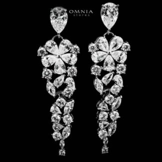 Omnia Qismah Silver Drop Earrings in 925 Silver with High-Quality White CZ Zircon Stones - White