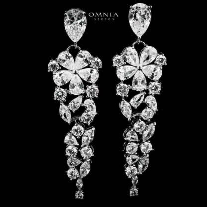 Omnia Qismah Silver Drop Earrings in 925 Silver with High-Quality White CZ Zircon Stones