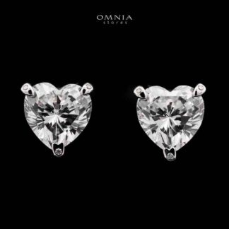Omnia Shaden Heart-Shaped Stud Earrings in 92.5 Silver with High Quality Iced Cut Stones