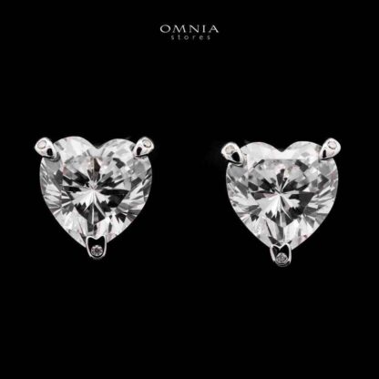 Omnia Shaden Heart-Shaped Stud Earrings in 92.5 Silver with High Quality Iced Cut Stones