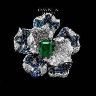 Omnia Kimiya Flower Brooch in 925 Silver with High Quality Simulated Diamonds - MultiColor