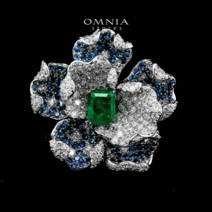 Omnia Kimiya Flower Brooch in 925 Silver with High Quality Simulated Diamonds