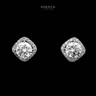 Omnia Thimar Silver Stud Earrings in 925 Silver with High-Quality White Moissanite Stones