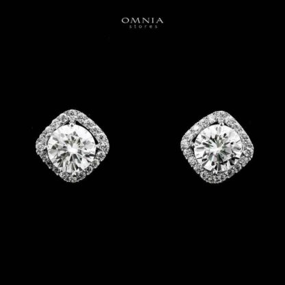 Omnia Thimar Silver Stud Earrings in 925 Silver with High-Quality White Moissanite Stones