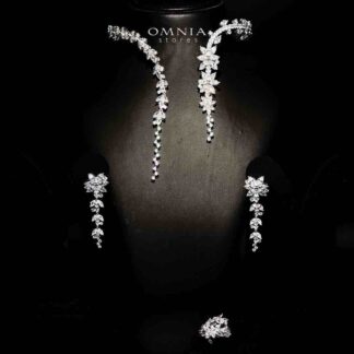 Omnia Abla White Bridal Set in 925 Silver with Marquise and Pear-Cut High-Quality Simulated Diamonds