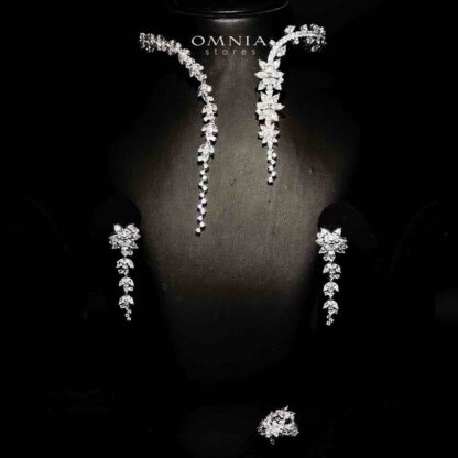 Omnia Abla White Bridal Set in 925 Silver with Marquise and Pear-Cut High-Quality Simulated Diamonds