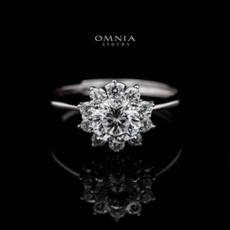 Omnia Blossom Halo Ring in 925 Sterling Silver with High-Quality Iced Cut Stones