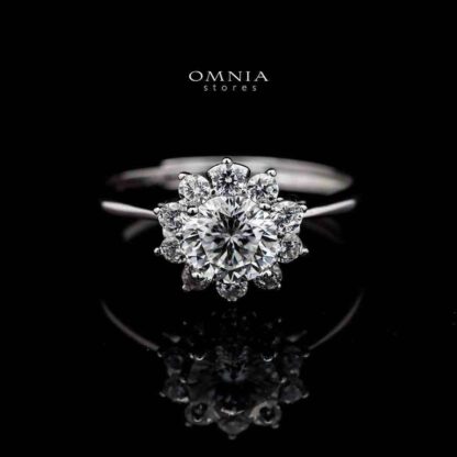 Omnia Blossom Halo Ring in 925 Sterling Silver with High-Quality Iced Cut Stones