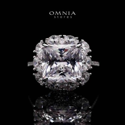 Hoor White Princess Cut Statement Ring in 925 Silver with High-Quality Simulated Diamonds