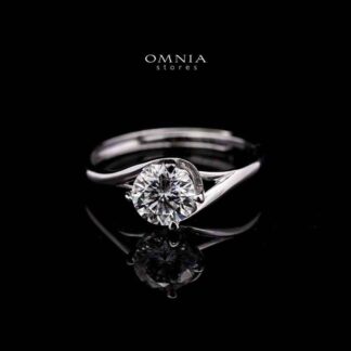 Omnia Elegant Wave Solitaire Ring in 925 Sterling Silver with High-Quality Iced Cut Stone