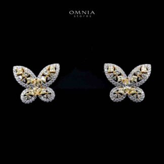 Omnia Dalia Yellow Butterfly Earrings In 92.5 Silver High Quality Simulated Diamonds