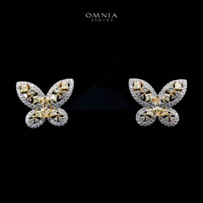 Omnia Dalia Yellow Butterfly Earrings In 92.5 Silver High Quality Simulated Diamonds