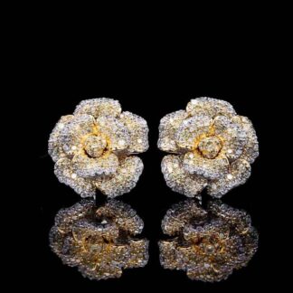 Omnia Golden Rose Stud Earrings with High-Quality Simulated Diamonds in 92.5 Silver