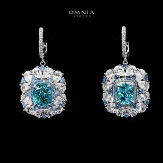 Doha Blue Floral Earrings In 925 Silver High Quality Simulated Diamonds - Blue