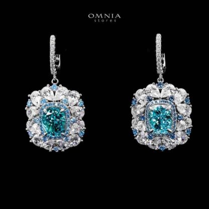 Doha Blue Floral Earrings In 925 Silver High Quality Simulated Diamonds