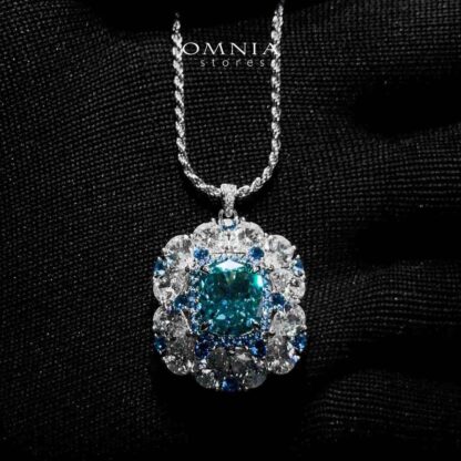 Doha Divine Floral Blue Necklace in 925 Silver with High-Quality Simulated Diamonds